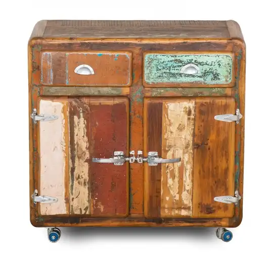 Reclaimed Ice Box Side Board with 2 Drawers & 2 Doors on Rollers - popular handicrafts